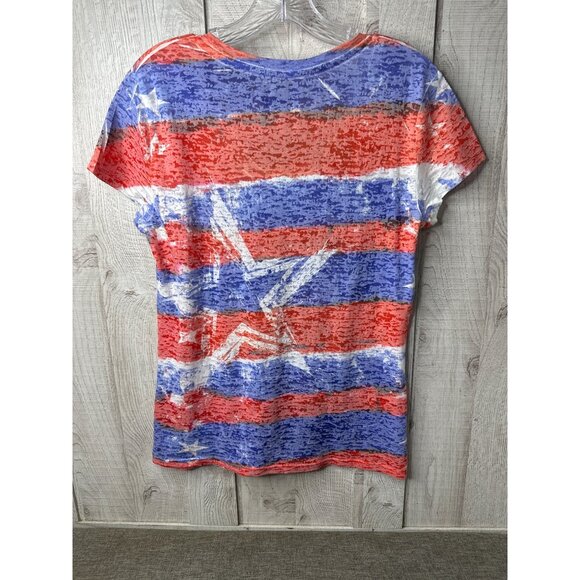 Prairie Rose Womens Large Red White & Blue Stars Stripes Studded Sheer Shirt - Picture 2 of 6